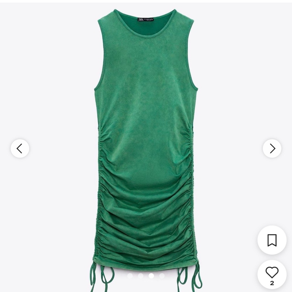 ZARA Green Ruched Tank Dress